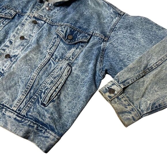 American Vintage 80s Levi’s Acid Wash White Tab Denim Trucker Jacket XL Thrashed - Picture 7 of 14